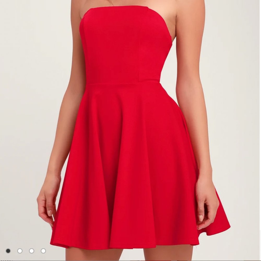 About a Twirl Red Strapless Skater Dress